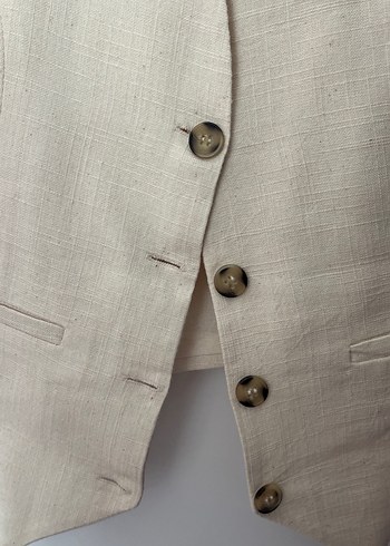 Bej Keten Düğmeli Kadın Yelek - Görsel 2