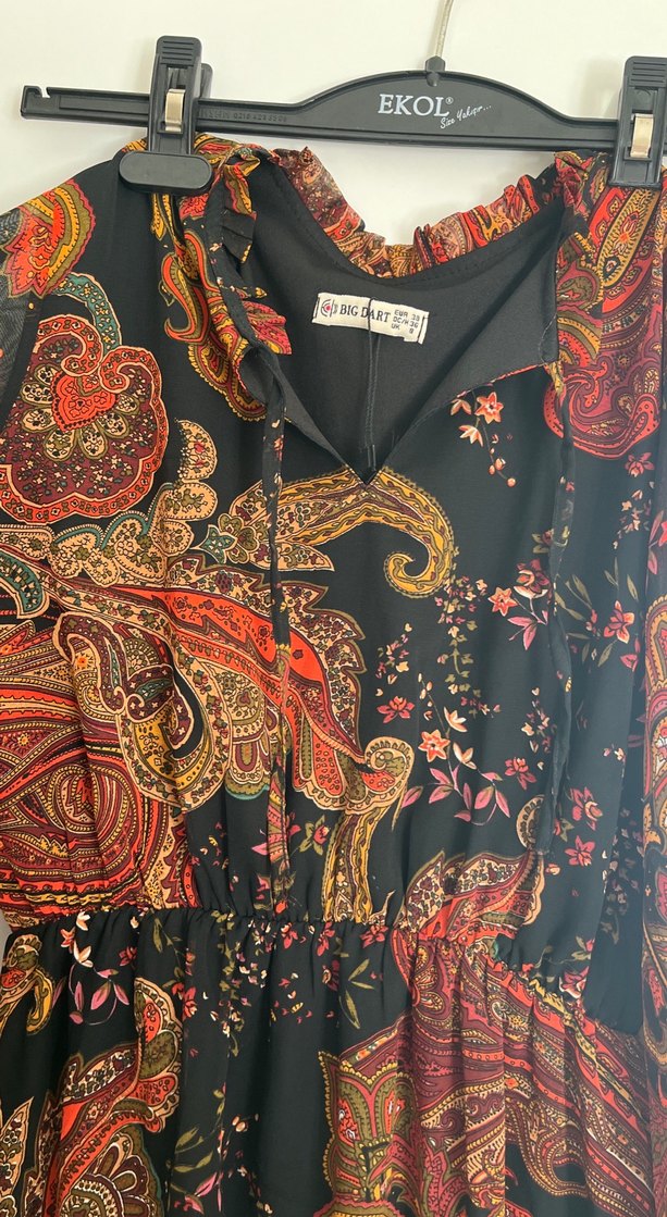 Uzun Kol Bohem Desenli Kadın Elbise - Görsel 3