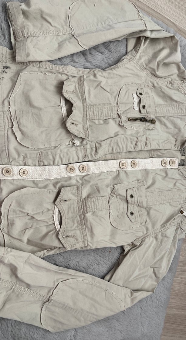 Bej Düğmeli Keten Kadın Ceket - Görsel 2