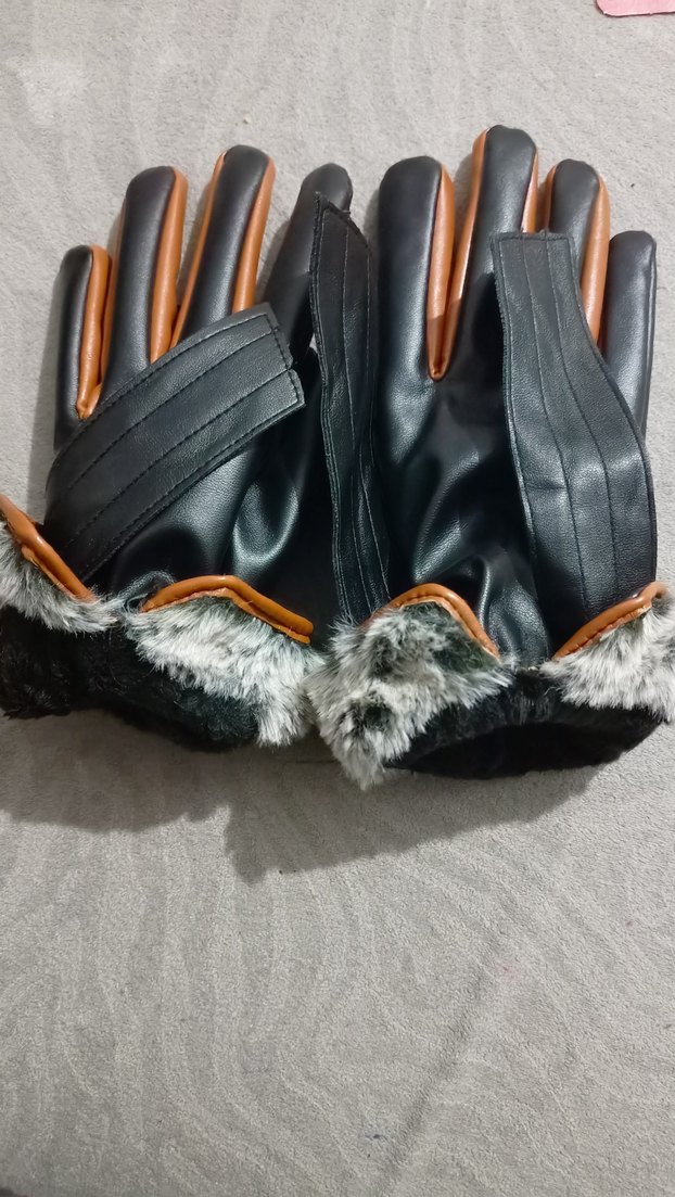 Kahverengi Detaylı Siyah Deri  Eldiven - Görsel 2