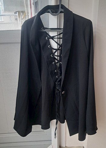 Siyah Goth Kadın Blazer - Strappy Kol, Düğmeli