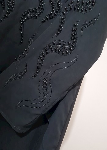 Boncuk İşlemeli Siyah Uzun Tesettur Elbise - Görsel 6
