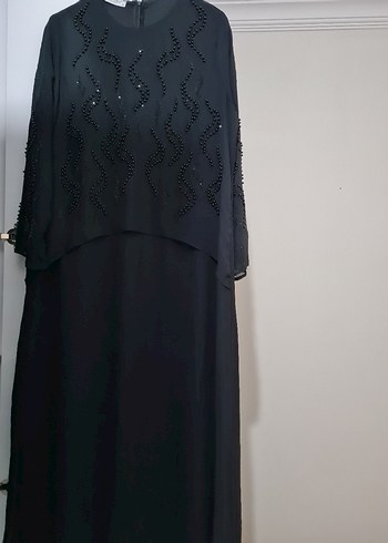 Boncuk İşlemeli Siyah Uzun Tesettur Elbise - Görsel 5