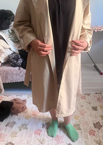 diğer Beden ten rengi Renk Bej Kadın Uzun Düğmeli Trençkot