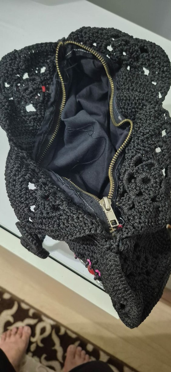 Boncuk İşlemeli Siyah Örgü Bohem Çanta - Görsel 2