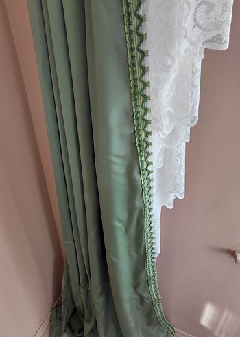 Nakışlı Pastel Yeşil Perde - Görsel 3