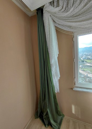 Nakışlı Pastel Yeşil Perde - Görsel 4