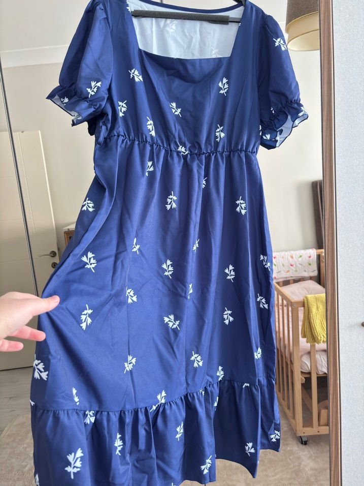 Lacivert Nakışlı Midi Bohem Elbise - Görsel 3