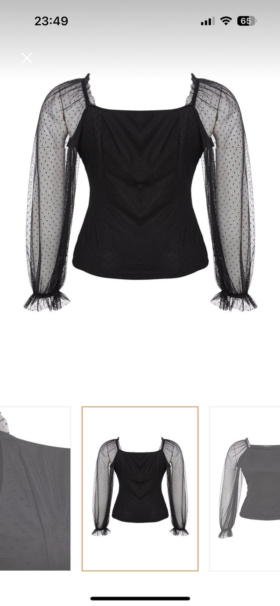 Uzun Kollu Siyah Dantel Detaylı Gotik Bluz - Görsel 2