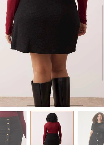 Düğmeli Siyah Midi Mini Etek - Görsel 3