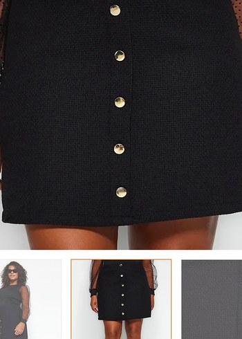 Düğmeli Siyah Midi Mini Etek - Görsel 7