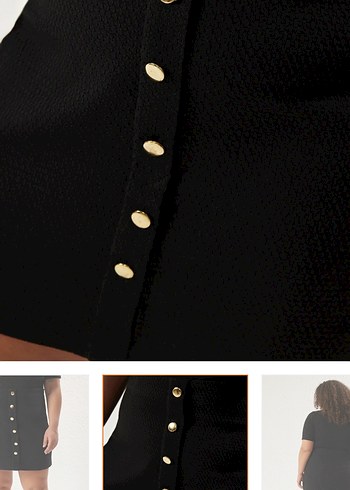 Düğmeli Siyah Midi Mini Etek - Görsel 9