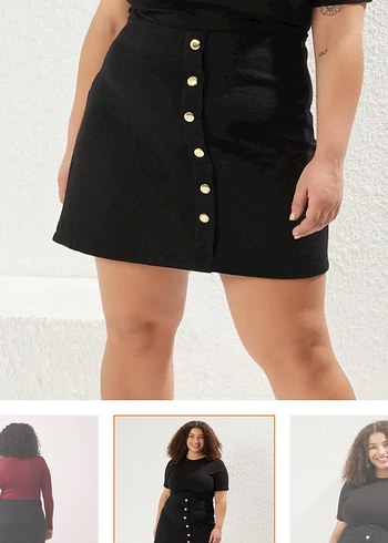 Düğmeli Siyah Midi Mini Etek - Görsel 4