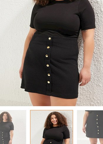 Düğmeli Siyah Midi Mini Etek - Görsel 5