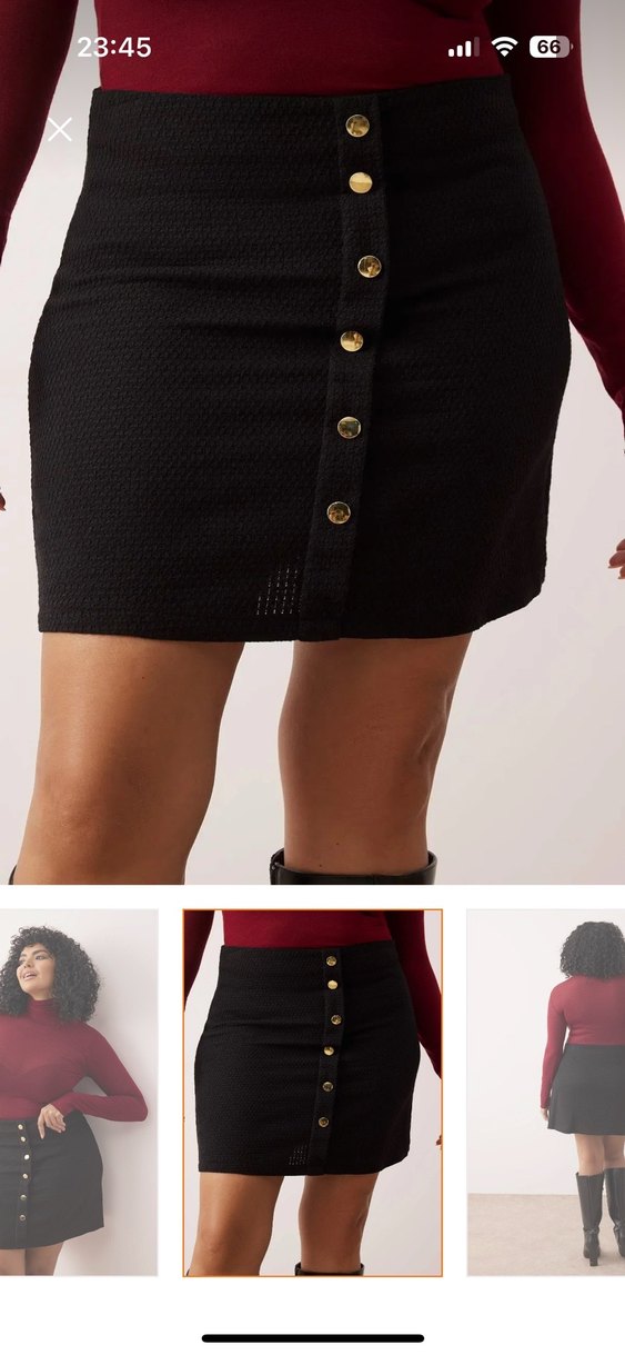 Düğmeli Siyah Midi Mini Etek - Görsel 2