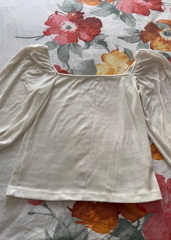 Uzun Kollu Beyaz Keten Bluz - Görsel 3