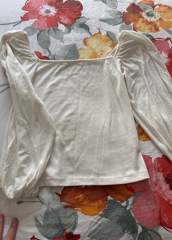 Uzun Kollu Beyaz Keten Bluz - Görsel 2