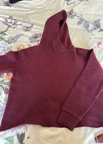 Bordo Kapüşonlu  Kadın Sweatshirt - Görsel 3