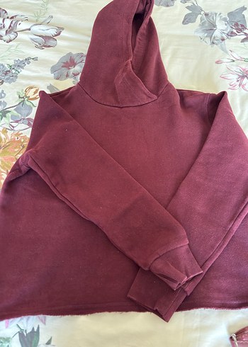 Bordo Kapüşonlu  Kadın Sweatshirt - Görsel 2