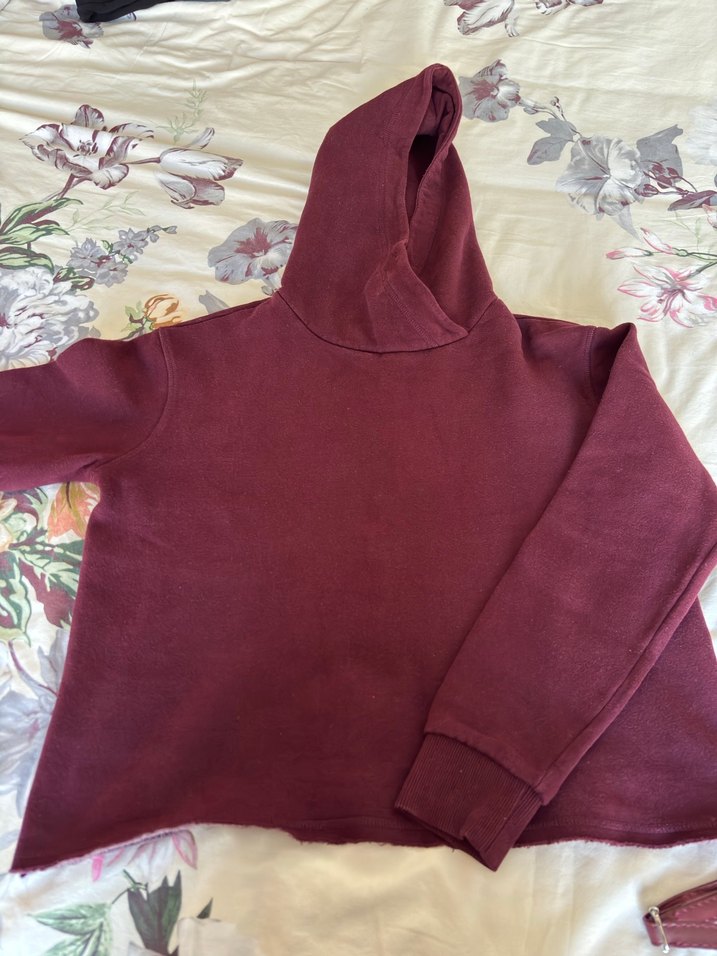 Bordo Kapüşonlu  Kadın Sweatshirt - Görsel 3