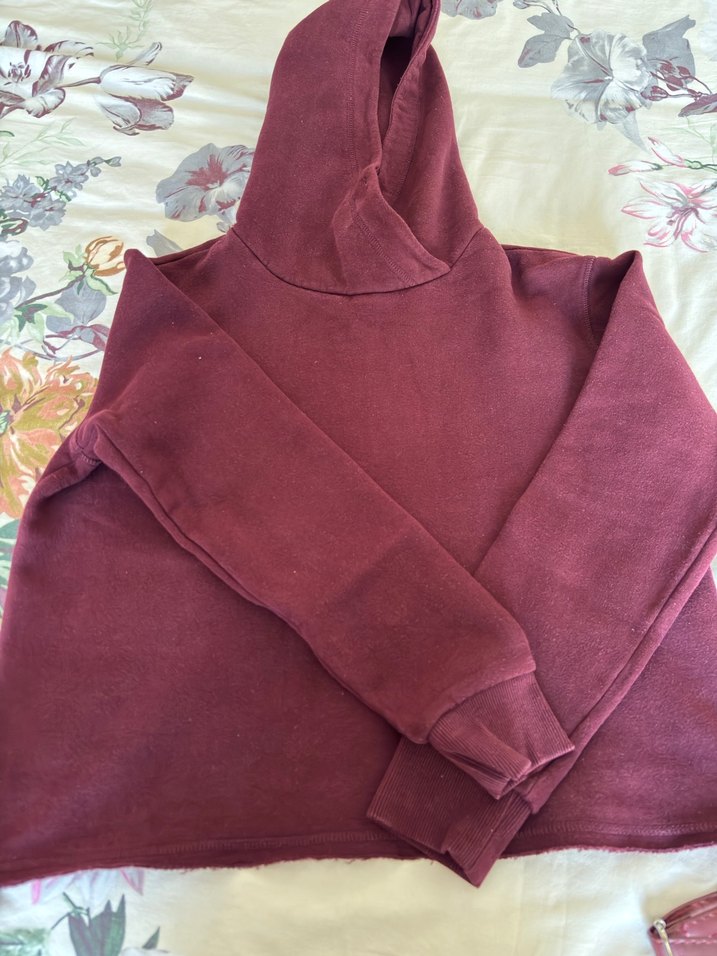 Bordo Kapüşonlu  Kadın Sweatshirt - Görsel 2