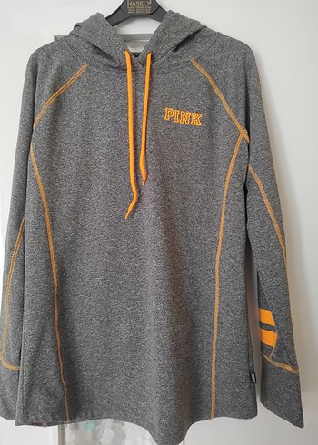 Kadın Gri Kapüşonlu Sweatshirt - PINK Baskılı