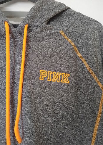 Victoria s Secret Kadın Gri Kapüşonlu Sweatshirt - PINK Baskılı