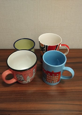 Renkli Desenli Seramik ve Metal Kupa Seti - Görsel 2