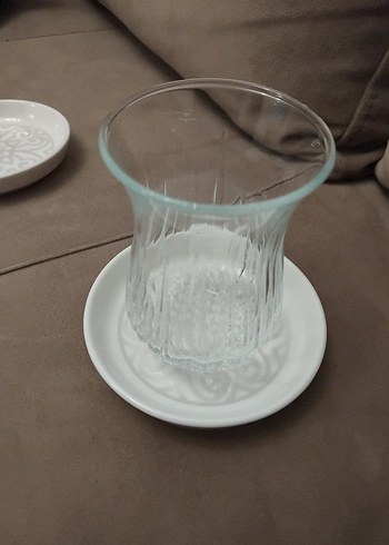 Gri Desenli Beyaz çay tabağı seti - Görsel 4