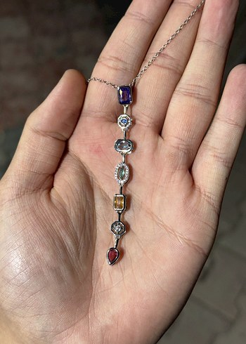 Uzun Zincir Detaylı Çok Renkli Kadın Kolye - Görsel 2