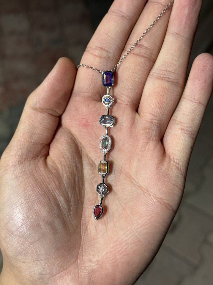 Uzun Zincir Detaylı Çok Renkli Kadın Kolye - Görsel 2