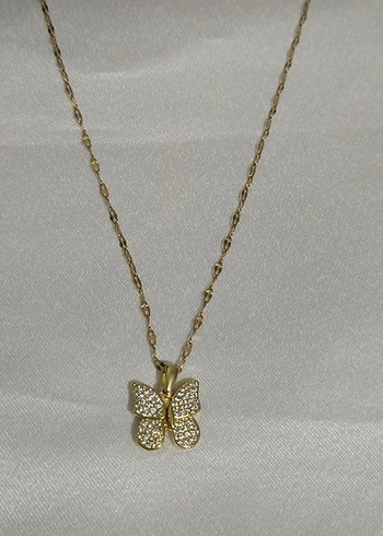 Detaylı Zincirli Gold Kelebek Kolye
