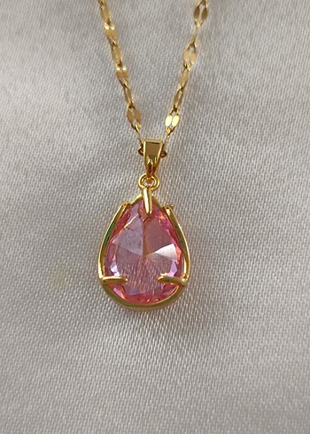 Diğer Pembe Taşlı Zincir Detaylı Midi Kolye
