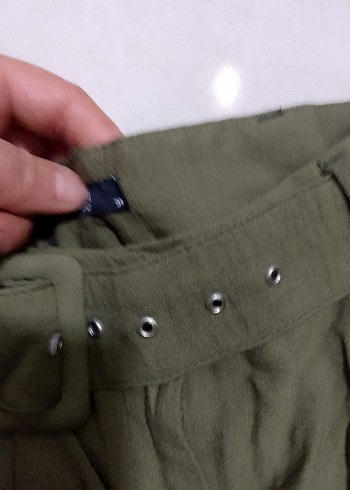 Diğer Kemerli Haki Keten Mini Şort