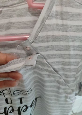 Gri Çizgili Hamile Midi Elbise - Görsel 4