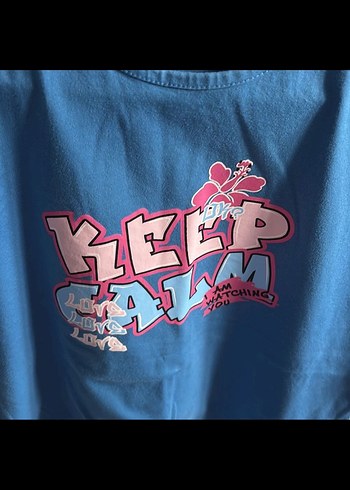 Kız Çocuk Mavi Baskılı Kısa Kollu Tişört - Görsel 2