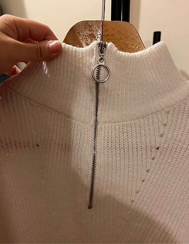 Trendyol & Milla Trendyol Fermuarlı Beyaz Kazak Oversize