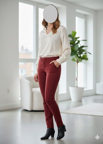 Mango Bordo Slim Fit Pantolon - Tertemiz - Görsel 11