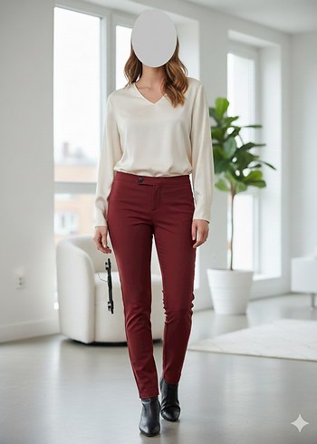 Mango Bordo Slim Fit Pantolon - Tertemiz - Görsel 10