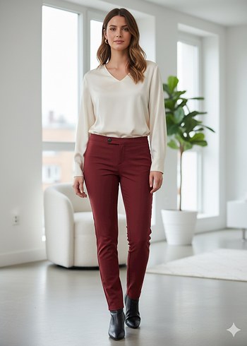 Mango Bordo Slim Fit Pantolon - Tertemiz - Görsel 9