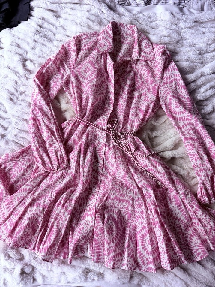 Zara Pembe Etnik Desenli Mini Gömlek Elbise - M Beden - Görsel 3