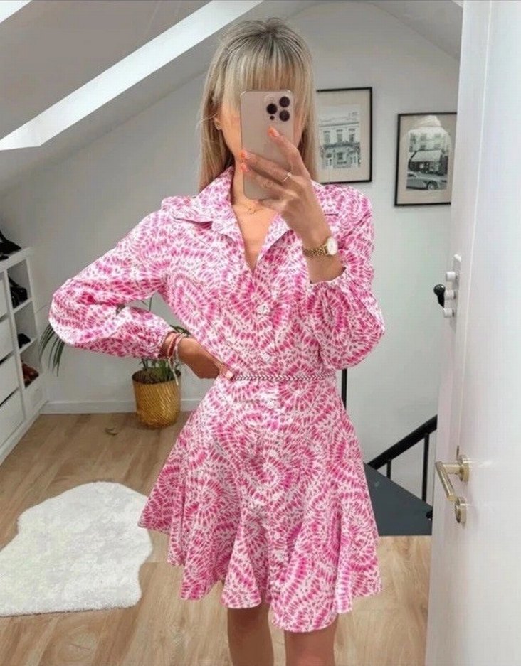 Zara Pembe Etnik Desenli Mini Gömlek Elbise - M Beden - Görsel 2