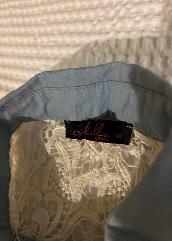  Milla by Trendyol - Dantel Detaylı Kot Gömlek (L/40 Beden) - Görsel 3