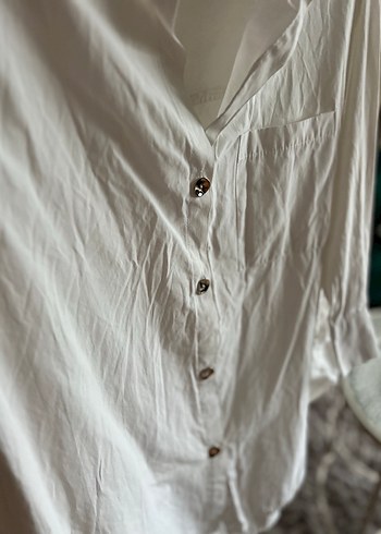  Bebe Plus Beyaz Oversize Pamuklu Gömlek - Görsel 4