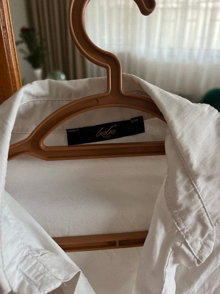  Bebe Plus Beyaz Oversize Pamuklu Gömlek - Görsel 2