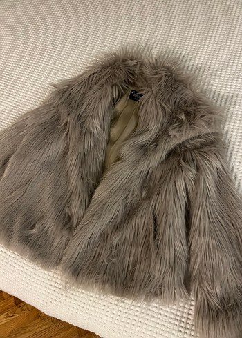 Sıfır Gri Lüks Suni Kürk Ceket / Kürk Mont - Görsel 5