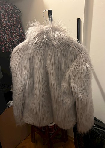 Sıfır Gri Lüks Suni Kürk Ceket / Kürk Mont - Görsel 2
