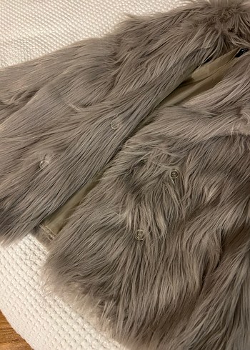 Sıfır Gri Lüks Suni Kürk Ceket / Kürk Mont - Görsel 7
