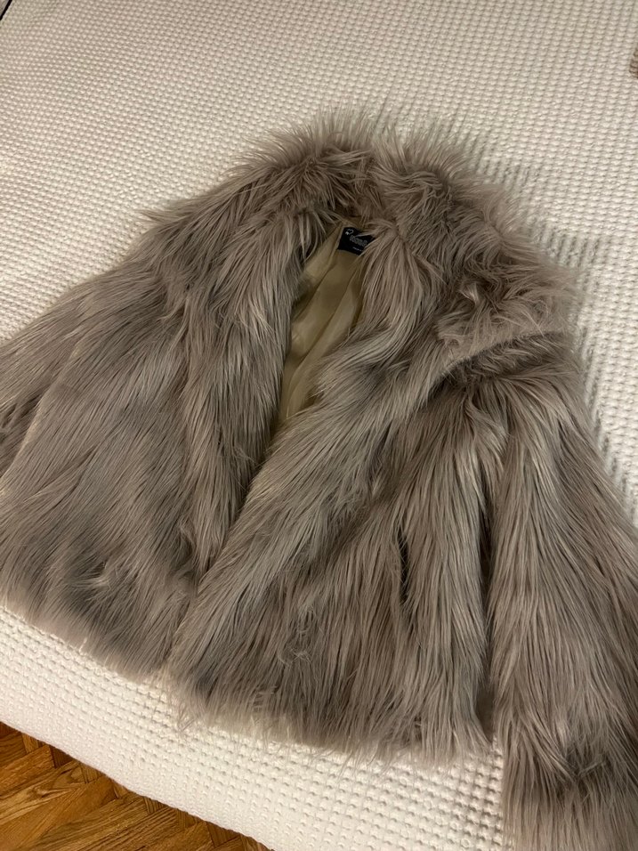 Sıfır Gri Lüks Suni Kürk Ceket / Kürk Mont - Görsel 5