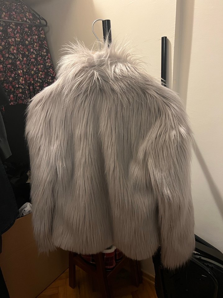 Sıfır Gri Lüks Suni Kürk Ceket / Kürk Mont - Görsel 2